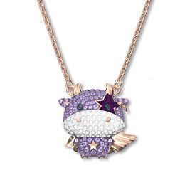 neckless for woman Swarovskis Jewelry Matching Version Colorful Bull Cute and Cute Zodiac Cow Necklace Female Swallow Element Crystal Collar Chain Female