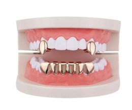 hip hop smooth grillz real gold plated golden silver dental grills tiger teeth rappers body jewelry four colors golden silver rose4725585