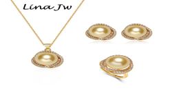 South Sea Shell Pearl Gold Jewellery for Women Sets Necklace Earrings Ring With Zircon Party Birthday Wedding Gift 2207022551111