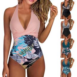 Women's Swimwear One-piece Sexy Bikini Printed Patchwork Backless Swimsuit With Bra Padded No Steel Support Skin Friendly Ropa De Mujer