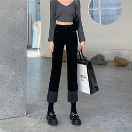 Women's Jeans Small Straight Stretch Women's Fashion High Waist Stitched Flange Slim Cropped Pipe Pants Summer