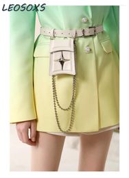 Women's Suits Punk Belt Four Seasons General Heavy Industry Metal Chain Thin Decoration Leather Pocket