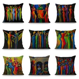 Pillow Africa Culture Throw Case Colourful Dancing African Women Girl Decorative Cover For Sofa Car El Lobby Decor