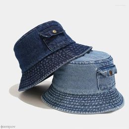 Berets Foldable Fisherman Hat Women Summer Cotton Bucket Washed Denim Hats Bob Caps Hip Hop Gorros Simple Men