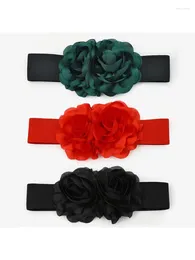 Belts Red Flowers European Ladies Elastic Belt Waist Decoration Suit Dress Woven Clothing Accessories 70 6cm Green