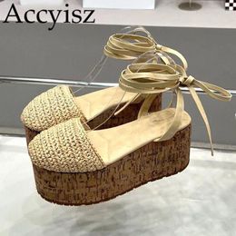 Sandals Flat Bottom Thick Beach Women's Woven Ankle Belt Buckle Slope Heel Women Summer Outdoor Casual Shoes