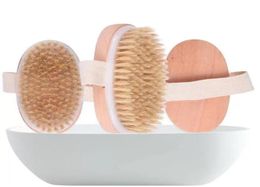 DHL Bath Brush Dry Skin Body Soft Natural Bristle SPA The Brush Wooden Bath Shower Bristle Brush SPA Body Brushs Without Handle F02843694