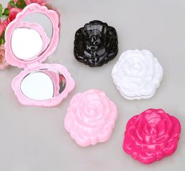 Makeup Mirror Color Pink Retro Rose Flower Shape Cosmetic Makeup Compact Mirror 3D Stereo Double Sided 100pcslot8037680