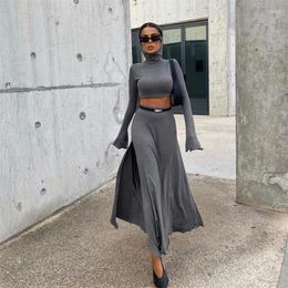 Work Dresses Women's Two Piece Set Short Hooded Top With High Waist And Side Slit Skirt 2024 Spring Autumn For Women