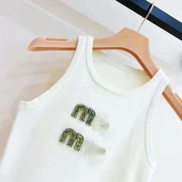 Women's Sweaters Miumu Top Designer Fashion Sexy Halter Party Crop Top Embroidered Tank Spring Summer Backless