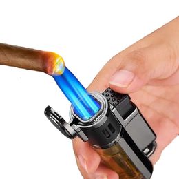 Torch Lighter Jet 4 Blue Flame Windproof Without Gas Refillable Lighter For Cigar Can Adjust The Flame Size