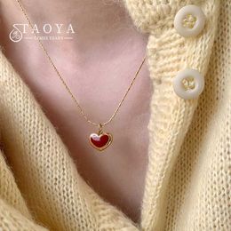 Pendant Necklaces Valentines Day Red Heart Pendant Stainless Steel Gold Chain Necklace Suitable for Women Everlasting Jewellery Sweet Accessories Q240430