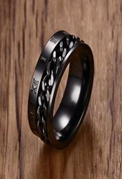 Men039s 8MM Stainless Steel Spinner Chain Worry Ring Roman Number Meditation Band Gold Black Male Jewelry Anel Aneis8236536
