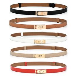 belts for women Adjustable Thin Belt for Women Leather Skinny Belt for Women Dresses Solid Colour Alloy Turn Lock Belts Suitable for waist circumference of 55-98cm