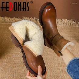 Boots FEDONAS High Quality Genuine Leather Women Ankle Wool Snow Winter Warm Working Casual Thick Heels Buckle Shoes Woman