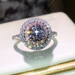 Christams Gift Hot Sale Stunning Luxury Jewellery 925 Sterling Silver Colour Pink&White Sapphire CZ Diamond Round Cut Women Wedding Band Ring 2984