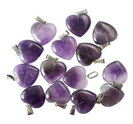 Whole Good Quality Natural Amethyst Stone Heartshaped Pendant Jewelry Earring Necklace Pendant Fashion Charm 50pcslot3140740