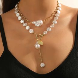 Pendant Necklaces Special Shape Self Matching Double Baroque Pearl Necklace 2024 Womens Luxury Trend High Quality Beach Pearl Gift Q240430