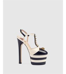 Platform Spiked Gladiator Sandals Women Striped Metallic 16CM Heels Pumps Escarpins Ladies Prom Wedding Shoes Mary Jane9007780