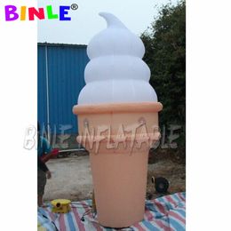 8mH (26ft) with blower Outdoor giant inflatable ice cream cone with led lights for shop advertisement LOGO printable