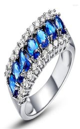 Wedding Rings Super Navy Blue Zircon Silver Plated Argent For Women Jewellery Ring Size 6 7 8 9 M03J21569196372