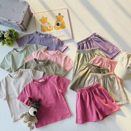 Clothing Sets Brother Sister Outfit Boys And Girls Clothes Summer Candy Color Short Sleeve Tops Shorts 2pcs Casual Kids