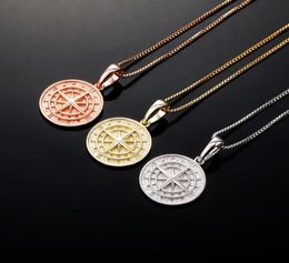 925 silver Compass pendant necklaces for men women luxury designer mens bling diamond gold chain necklace Jewellery love gift9273934