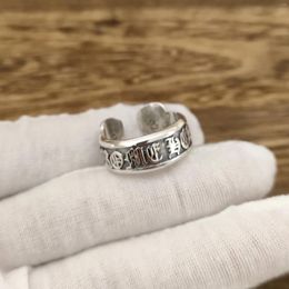 Cluster Rings Trendy And Punk Hip-hop Embossed Large Scroll 925 Sterling Silver Ring With Vintage Men's Women's Letters Open