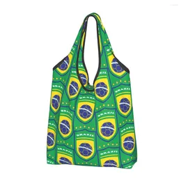 Storage Bags Funny Flag Of Brazil Football Shopping Tote Portable Brazilian Proud Groceries Shopper Shoulder Bag