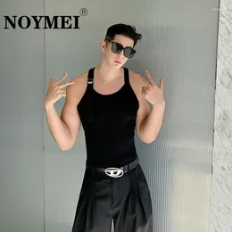 Men's Tank Tops NOYMEI Low Cut Vest Solid Adjustable Straps Fashionable All-match Knitted Waistcoat Sexy Tight Korean Summer Top WA4161