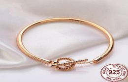 2021 Rose Gold Colour Bracelet 925 Sterling Silver Moments Pink Fan Clasp Snake Chain Fit Charm Women Gift1373063