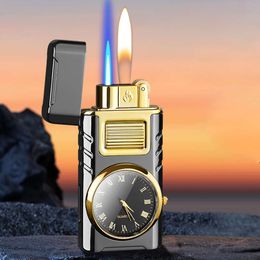 Quartz Watch Double Flame Lighter Refilled Butane Grinding Wheel Cigarette Lighter