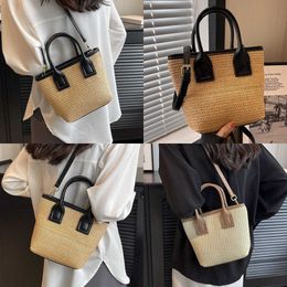 Grass Beach Bags Female Evening Woven Small Bag Women's Versatile in Summer Crossbody High-end Feeling Portable Bucket