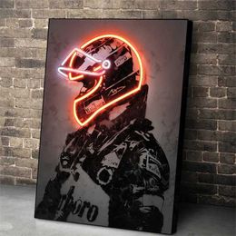 eon light printing poster cool helmet racing canvas painting car driver Hamilton wall art picture modern bar home decoration mural J240505