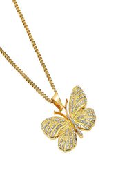 Fashion Men Women Butterfly Pendant Necklace Stainless Steel Hip Hop Jewellery Long 60cm Chains Punk Rock Micro Mens Designer Neckla7875100