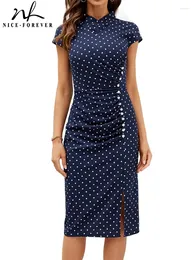 Party Dresses Nice-Forever Summer Women Classy Polka Dots With Button Elegant Vintage Office Bodycon Dress B898