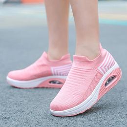 Casual Shoes Big Size 43 Wedge Sneakers For Women Spring Mesh Women's Breathable Knitted Slip-on Vulcanised