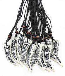 Fashion Whole 12PCSLOT Cool Imitation Wolf Tooth Pendant Necklace Hand Carving Lucky Pattern Necklace Choker for men women06142625