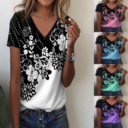 Spring/summer New Women's Flower Printed V-neck Short Sleeve Printed T-shirt SYQ JW0895