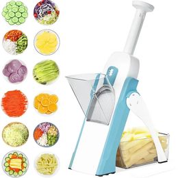 Vegetable Chopper Home 5 in 1 Manual Food Cutter Fruit Potato Slicer Kitchen Cooking Gadge Stainless Steel Blade Accessories 240429