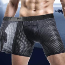 Underpants Men's Sports Underwear Long Anti-abrasion Short Pants Ice Silk Mesh Cut Out Breathable Quick Drying Elasticity Boxers Summer