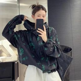 Women's Jackets 2024 Spring/summer Hooded Loose Fit Green Flower Coloured Long Sleeve Sunscreen Clothing Thin Coat Fashion