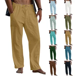 Men's Pants Casual Trousers Home Man Cotton Linen Large Size White Straight Solid Beach Black Fitness