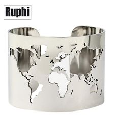 World Map Cutout Cuff Bangle Bracelet Travel Peace Jewelry Stainless Steel 40mm Wide Laser Engraving Fine Polished Circle Angle J4913244