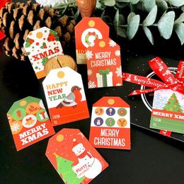 Christmas Decorations 48sets Cute Snowman Merry Chirstmas Gift Tag Santa Claus Present Wrapping Hang Label Year Party Decoration Craft Memo