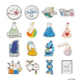 Pins, Brooches Pins 16Pcs Chemistry Science Alloy Enamel Set Microscope Gene Strand Laboratory Flask Test Tube Pin Jewellery Gift For F Dhoar