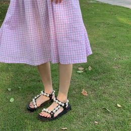 Sandals Pearl Women Flat Size 43 Summer Platforms Shoes Sandalias De Mujer Drop