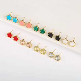 Stud Luxury Temperament Hot Selling Minimalist Plant Plum Blossom Five Leaf Petal Natural Stone Earrings For Women 18K Gold Plated H240504