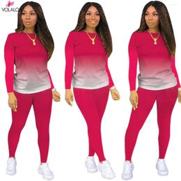 Women's Two Piece Pants VOLALO Casual Tracksuit Women 2 Set Gradient Long Sleeve Sweatshirt High Waist Leggings Fashion Lounge Wear Outfits