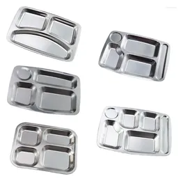 Plates Multifuntional 304Stainless Steel Tray Portion Control Plate Rectangular Divided Dinner For Indoor And Outdoor Use E9LD